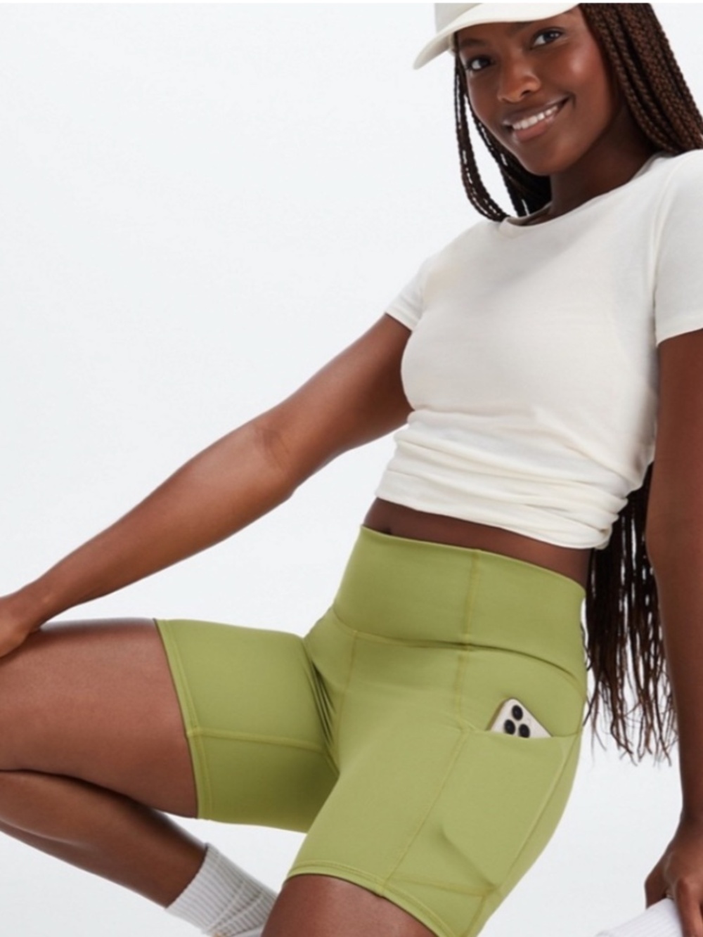 Fabletics PureLuxe Highwaisted Biker Shorts, Olive Green, Size XL - Picture 3 of 6